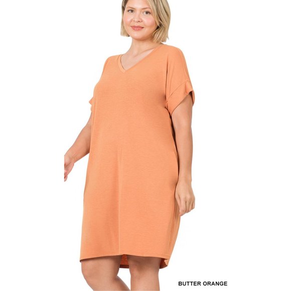 T-Shirt Shift Dress in Butter Orange - Picture 2 of 3